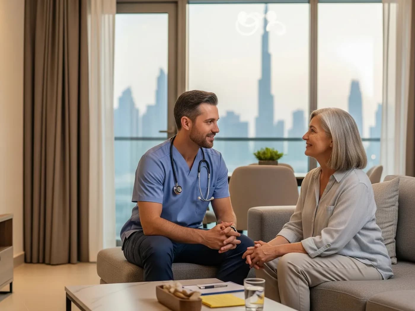 A doctor carrying out a home consultation in Dubai