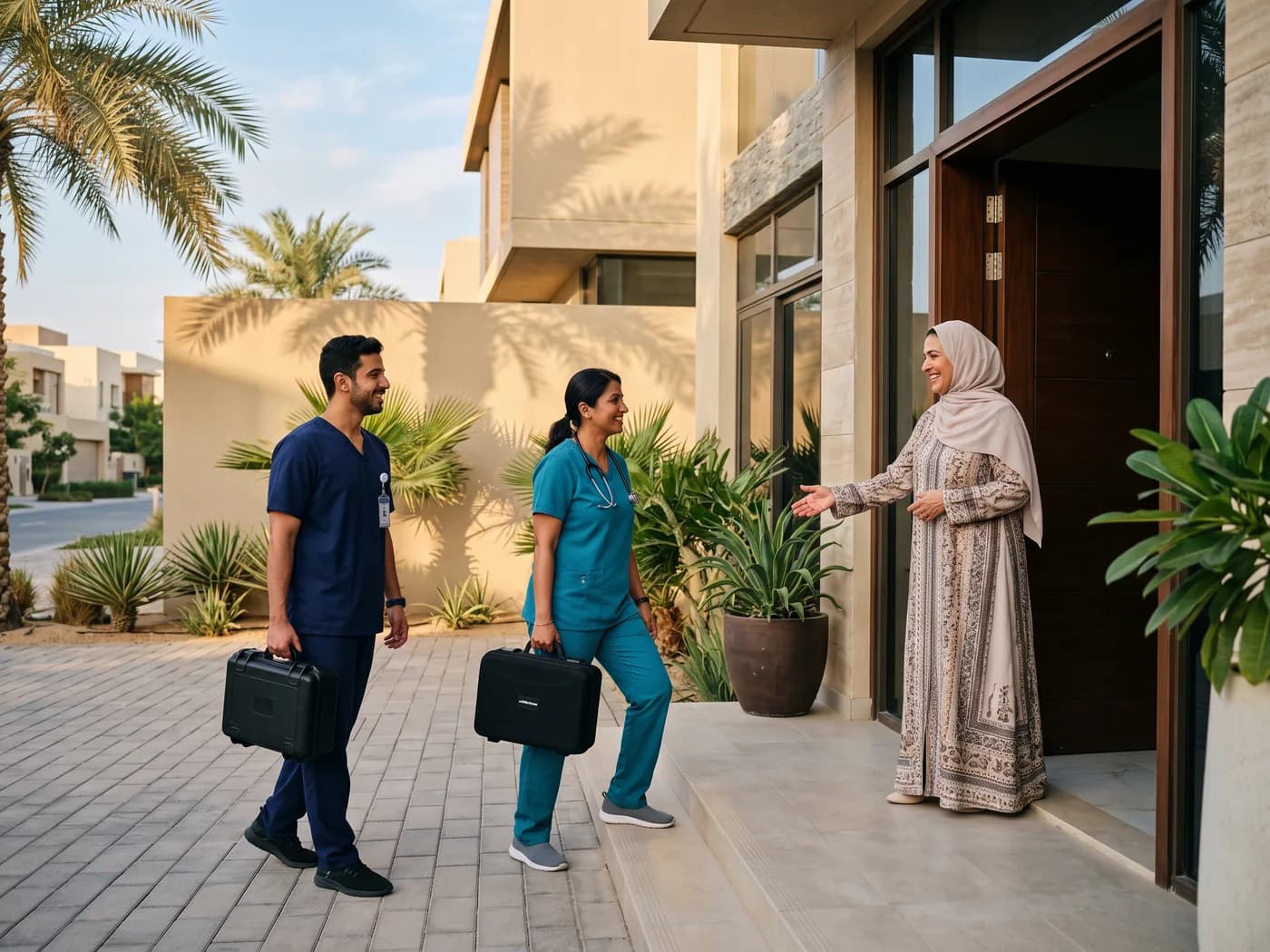 A Compass Medcare team arriving at a home in Dubai